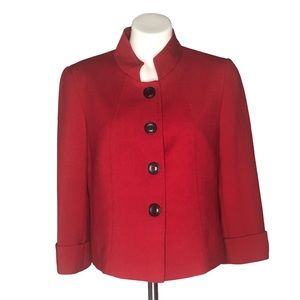 Tahari Arthur S. Levine Red Cropped Medium Weight Stretch Jacket/Blazer